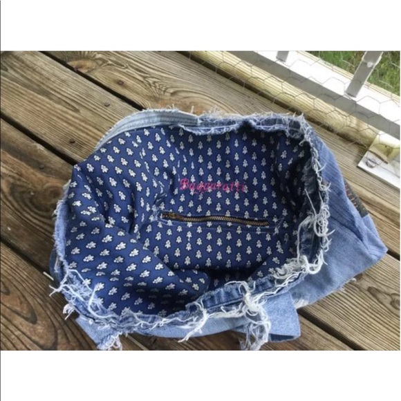 Upcycled Denim Jeans Distressed Hobo Rag Bag - Picture 5 of 8